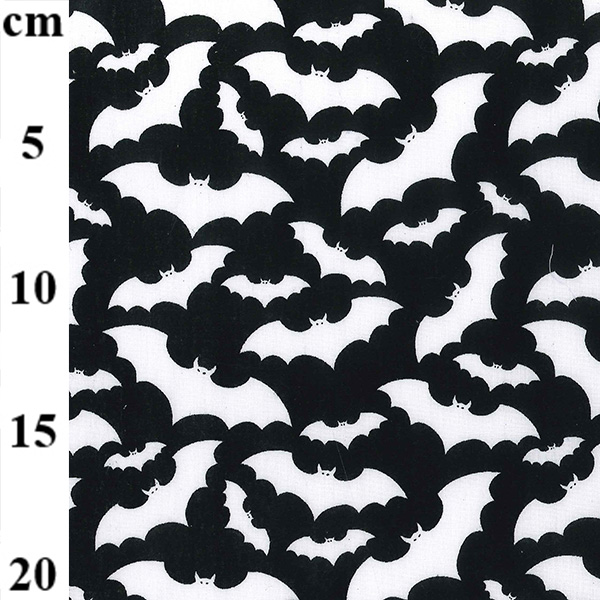 Halloween Polycotton - White Bats on Black